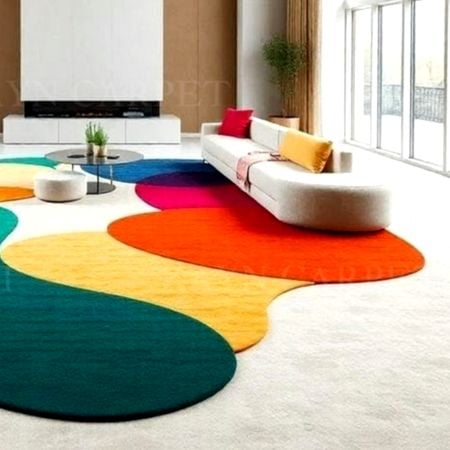 Handcrafted Multicolor Circle Abstract Living Room Rug